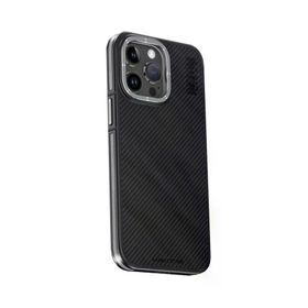 Fuchsia İphone 15 Pro İle Uyumlu Kılıf Aramid 600D Kevlar Gri Karbon Fiber Kablosuz Şarj Özellikli Kapak