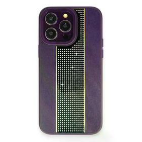 Fuchsia İphone 15 Pro İle Uyumlu Kılıf Hbc-160 Almera Taşlı Derin Mor Kapak