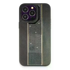 Fuchsia İphone 15 Pro İle Uyumlu Kılıf Hbc-160 Almera Taşlı Siyah Kapak