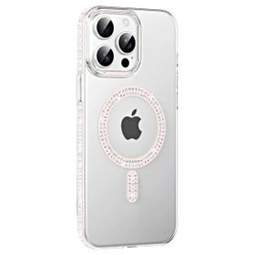 Fuchsia İphone 15 Pro İle Uyumlu Move Gümüş Taşlı Kablosuz Şarj Özellikli Kapak