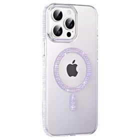 Fuchsia İphone 15 Pro İle Uyumlu Move Lila Taşlı Kablosuz Şarj Özellikli Kapak