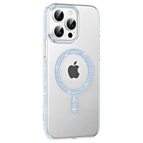 Fuchsia İphone 15 Pro İle Uyumlu Move Mavi Taşlı Kablosuz Şarj Özellikli Kapak