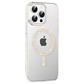 Fuchsia İphone 15 Pro İle Uyumlu Move Pembe Taşlı Kablosuz Şarj Özellikli Kapak