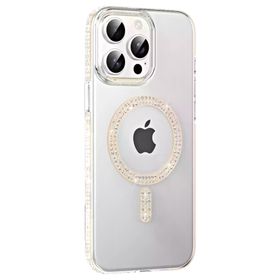 Fuchsia İphone 15 Pro İle Uyumlu Move Pembe Taşlı Kablosuz Şarj Özellikli Kapak
