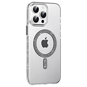 Fuchsia İphone 15 Pro İle Uyumlu Move Siyah Taşlı Kablosuz Şarj Özellikli Kapak
