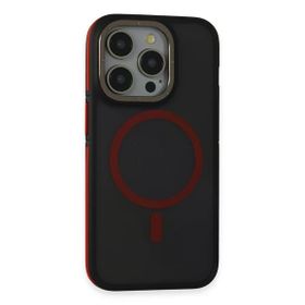 Fuchsia İphone 15 Pro İle Uyumlu Rocky Siyah Kırmızı Kablosuz Şarj Özellikli Kapak