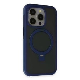 Fuchsia İphone 15 Pro İle Uyumlu Zorda Lacivert Airbag Kablosuz Şarj Özellikli Standlı Kapak