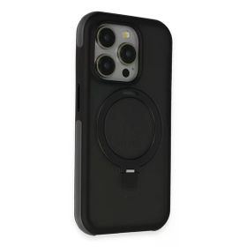 Fuchsia İphone 15 Pro İle Uyumlu Zorda Siyah Airbag Kablosuz Şarj Özellikli Standlı Kapak