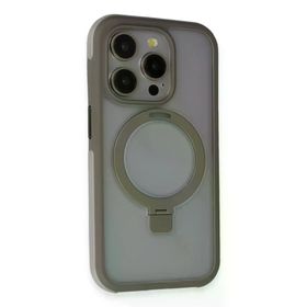Fuchsia İphone 15 Pro İle Uyumlu Zorda Titan Gri Airbag Kablosuz Şarj Özellikli Standlı Kapak