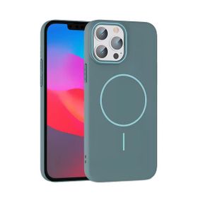 Fuchsia İphone 15 Pro Max İle Uyumlu Broş Turkuaz Kablosuz Şarj Özellikli Kapak