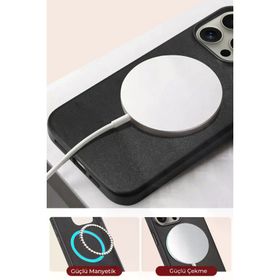 Fuchsia İphone 15 Pro Max İle Uyumlu Hbc-242 Dividing Siyah Kablosuz Şarj Özellikli Kapak