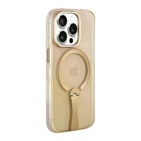 Fuchsia İphone 15 Pro Max İle Uyumlu Hbc-354 Kunlun Çöl Titanyum Standlı Kablosuz Şarj Özellikli Kapak
