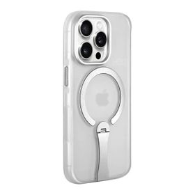 Fuchsia İphone 15 Pro Max İle Uyumlu Hbc-354 Kunlun Şeffaf Standlı Kablosuz Şarj Özellikli Kapak