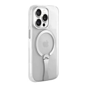 Fuchsia İphone 15 Pro Max İle Uyumlu Hbc-354 Kunlun Şeffaf Standlı Kablosuz Şarj Özellikli Kapak