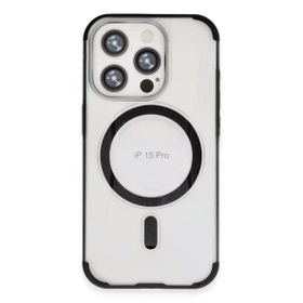 Fuchsia İphone 15 Pro Max İle Uyumlu Hilton Siyah Kablosuz Şarj Özellikli Kapak
