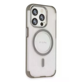 Fuchsia İphone 15 Pro Max İle Uyumlu Hilton Titan Gri Kablosuz Şarj Özellikli Kapak