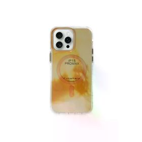 Fuchsia İphone 15 Pro Max İle Uyumlu Phantom Gold Kablosuz Şarj Özellikli Kapak