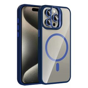 Fuchsia İphone 15 Pro Max İle Uyumlu Remim Lacivert Lensli Kablosuz Şarj Özellikli Standlı Kapak