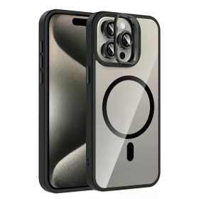 Fuchsia İphone 15 Pro Max İle Uyumlu Remim Siyah Lensli Kablosuz Şarj Özellikli Standlı Kapak