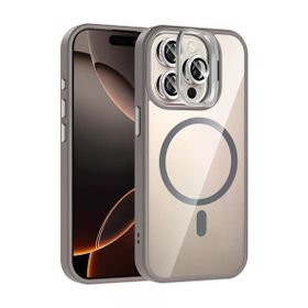 Fuchsia İphone 15 Pro Max İle Uyumlu Remim Titan Gri Lensli Kablosuz Şarj Özellikli Standlı Kapak