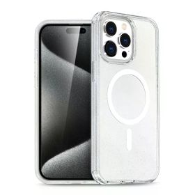 Fuchsia İphone 15 Pro Max İle Uyumlu Star Şeffaf Kablosuz Şarj Özellikli Kapak