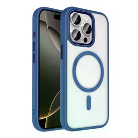 Fuchsia İphone 15 Pro Max İle Uyumlu Terea Lacivert Kablosuz Şarj Özellikli Kapak