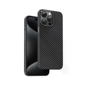 Fuchsia iPhone 15 Pro Max Manyetik Şarj Uyumlu Kevlar Siyah Kılıf
