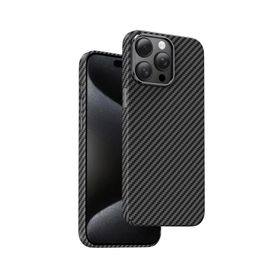 Fuchsia iPhone 15 Pro Max Manyetik Şarj Uyumlu Kevlar Siyah Kılıf