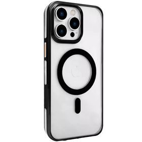 Fuchsia İphone 15 Pro Max Uyumlu Gleam Şeffaf Siyah Pc Sert Kablosuz Şarj Özellikli Kılıf