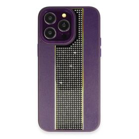 Fuchsia İphone 15 Pro Max Uyumlu Hbc-160 Almera Taşlı Derin Mor Kılıf