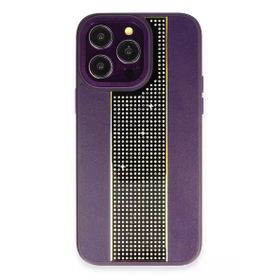 Fuchsia İphone 15 Pro Max Uyumlu Hbc-160 Almera Taşlı Derin Mor Kılıf