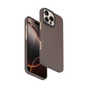 Fuchsia iPhone 15 Pro Max Uyumlu Lens Standlı Manyetik Şarj Özellikli Kevlar Gold Telefon Kılıfı
