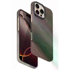 Fuchsia iPhone 15 Pro Max Uyumlu Lens Standlı Manyetik Şarj Özellikli Kevlar Gold Telefon Kılıfı