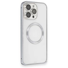 Fuchsia İphone 15 Pro Max Uyumlu Metal Bumper Magneticsafe Gri Kılıf