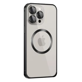 Fuchsia İphone 15 Pro Max Uyumlu Metal Bumper Magneticsafe Siyah Kılıf