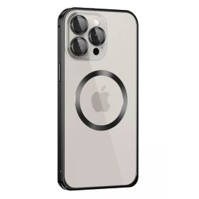 Fuchsia İphone 15 Pro Max Uyumlu Metal Bumper Magneticsafe Siyah Kılıf