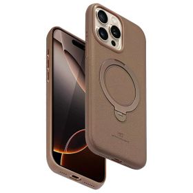 Fuchsia İphone 15 Pro Max Uyumlu Vapor Gold Deri Kablosuz Şarj Özellikli Standlı Kılıf