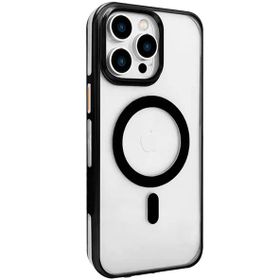 Fuchsia İphone 15 Pro Uyumlu Gleam Şeffaf Siyah Pc Sert Kablosuz Şarj Özellikli Kılıf