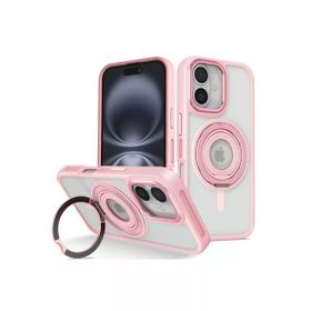 Fuchsia İphone 16 İle Uyumlu Banza Pembe Kablosuz Şarj Özellikli Standlı Kapak