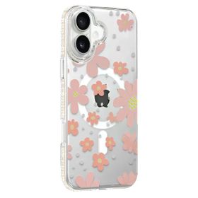 Fuchsia İphone 16 İle Uyumlu Floral Pembe Kablosuz Şarj Özellikli Kapak