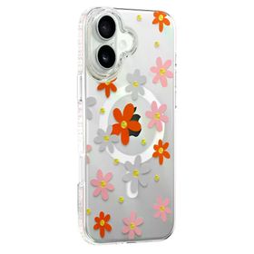 Fuchsia İphone 16 İle Uyumlu Floral Turuncu Kablosuz Şarj Özellikli Kapak