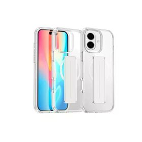 Fuchsia İphone 16 İle Uyumlu Kılıf Alfa Şeffaf Kablosuz Şarj Özellikli Standlı Kapak