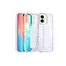 Fuchsia İphone 16 İle Uyumlu Kılıf Alfa Şeffaf Kablosuz Şarj Özellikli Standlı Kapak