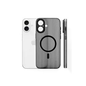 Fuchsia İphone 16 İle Uyumlu Line Gri Kablosuz Şarj Özellikli Kapak