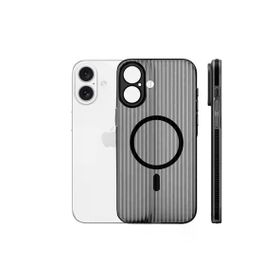 Fuchsia İphone 16 İle Uyumlu Line Siyah Kablosuz Şarj Özellikli Kapak
