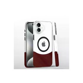 Fuchsia İphone 16 Plus İle Uyumlu Carbon Puzzle Pembe Kablosuz Şarj Özellikli Kapak
