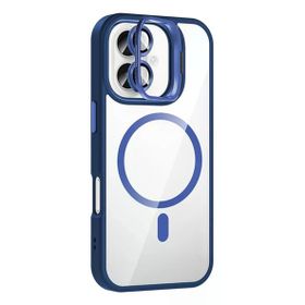 Fuchsia İphone 16 Plus İle Uyumlu Remim Lensli Lacivert Kablosuz Şarj Özellikli Standlı Kapak