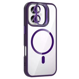 Fuchsia İphone 16 Plus İle Uyumlu Remim Lensli Magsafe Derin Mor Standlı Kapak