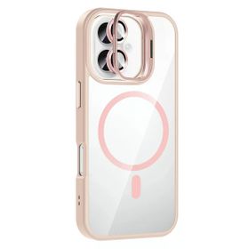 Fuchsia İphone 16 Plus İle Uyumlu Remim Lensli Pembe Kablosuz Şarj Özellikli Standlı Kapak