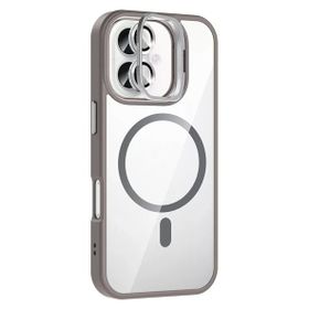 Fuchsia İphone 16 Plus İle Uyumlu Remim Lensli Titan Gri Kablosuz Şarj Özellikli Standlı Kapak